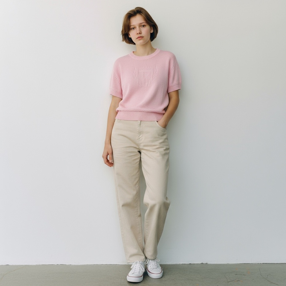 vintage Kenneth Too! Made in USA millennial pink shield Short Sleeve Sweater med